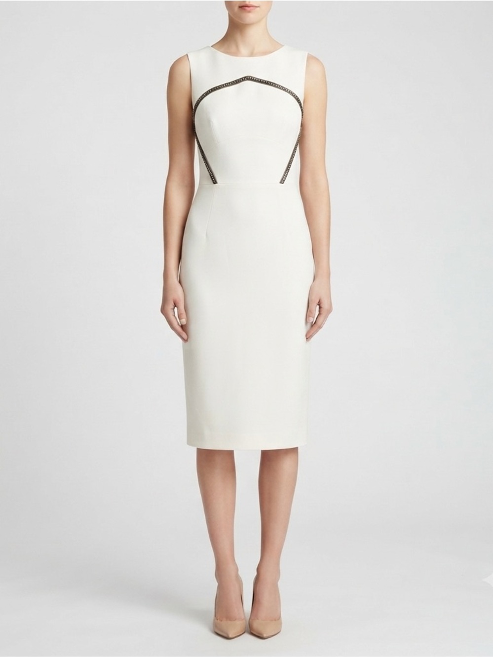 Antonio Berardi NWT Off White Virgin Wool Sheath Dress IT40 US4 Beaded Trim